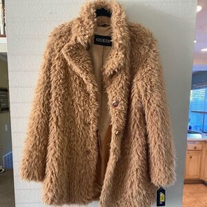 Guess Teddy Faux Fur Single Breast Coat